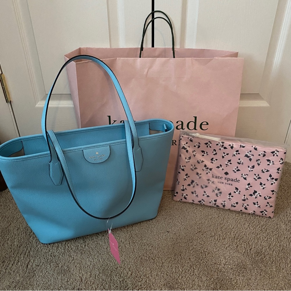 Kate Spade Lori Large Top Zip Tote Spring Meadow Blue Turquoise NWT New